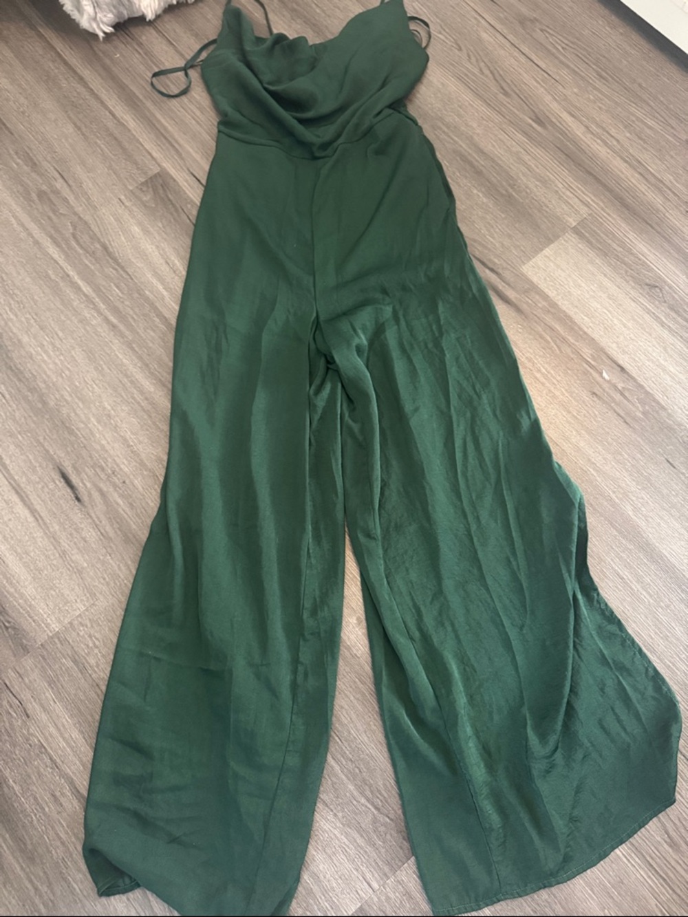 She + Sky Emerald Green Satin Cowl Neck Wide-Leg Jumpsuit